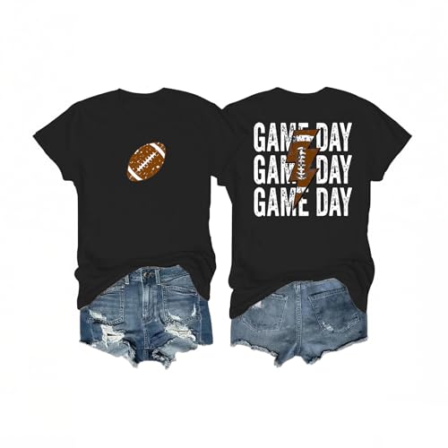 Women's Football Shirts Game Day Tees Sunday Funday Short Sleeve Tops (Black2,L)