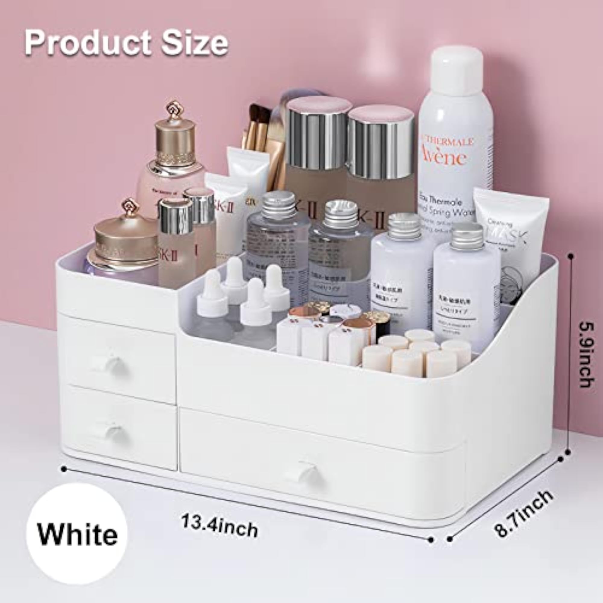 Large Countertop Makeup Organizer with Drawers, Vanity Storage