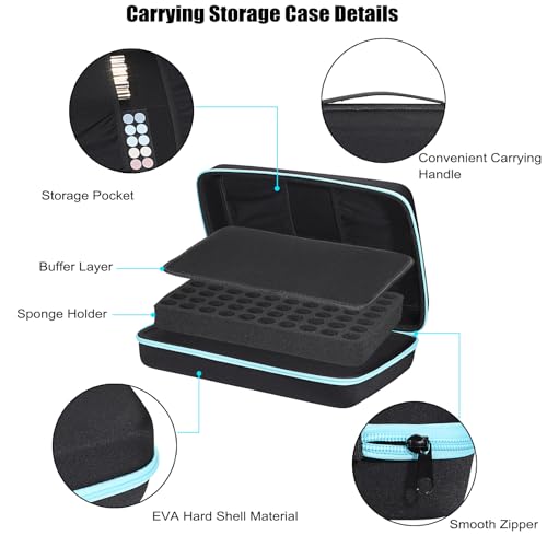 Image of ELLDOO Alcohol Ink Storage Carry Case, Fits up to 70 Bottles, Alcohol Ink Case Miniature Paint Carry Organizer for Ink and Paints with Foam Insert and Inner Storage Pocket, Blue (Ink not Included)