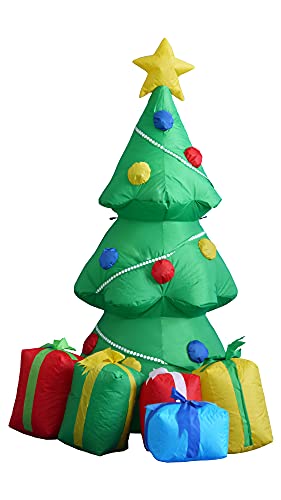 5 FT Lighted Christmas Inflatable Green Tree with Gift Boxes – Outdoor Indoor Holiday Decoration with Built-in LED Lights Self-Inflating Blower Blow-Up Lawn Yard Display for Home Family Décor