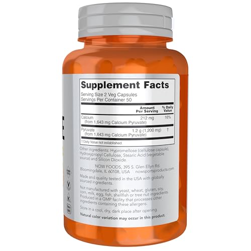 Image of NOW Foods Sports Nutrition, Pyruvate (Pyruvic Acid) 600 mg, Energy Production*, 100 Veg Capsules
