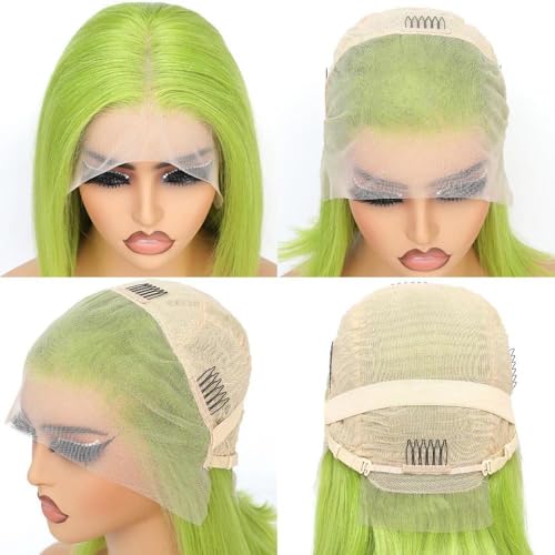 Peruki do włosów Peruki z zielonymi włosami Bob Lace Front ludzkich włosów Proste 13X4 Kolorowe peruki koronką przodu(12inches)
