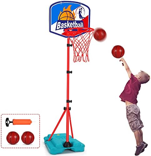 Basketball Hoop for Kids Toddler Toys Portable Adjustable Height 2.9FT-6.2FT with 2 Balls Mini Basketball Hoops Indoor Goals Outdoor Gifts Toys Girl Boy Age 1 2 3 4 5 6 Year Old Yard Backyard Game