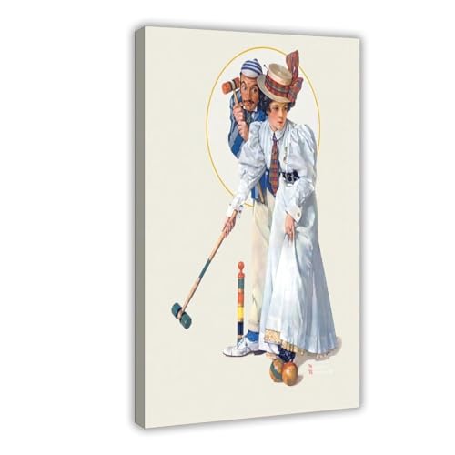 Affiches sur toile Croquet 1931 Norman Rockwell cadre décoration murale 30cm