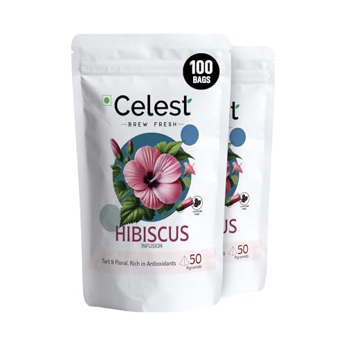 Image of Celest Hibiscus Tea Bags - 100 Teabags (50 Bags - Pack of 2) | Natural Herbal Tea | No Caffeine