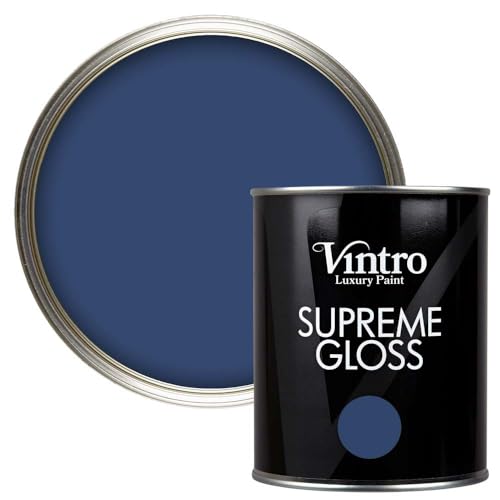 Vintro Paint | Gloss Paint | for Walls | Wood | Trim | Gloss Furniture Paint | Interior & Exterior Use. 1 Litre (Dark Blue - Northern Star)