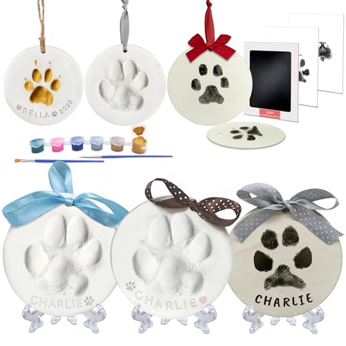 Skittypurr Clay & Ink Paw Print Kit Make 3 Pawprint Ornaments(2 Clay&1 Ink) Dog Cat Paw/Nose Print Keepsake Clean Touch Ink Pad & Soft Clay Inkless Pet Paw Print Impression Kit Pet Christmas Ornament
