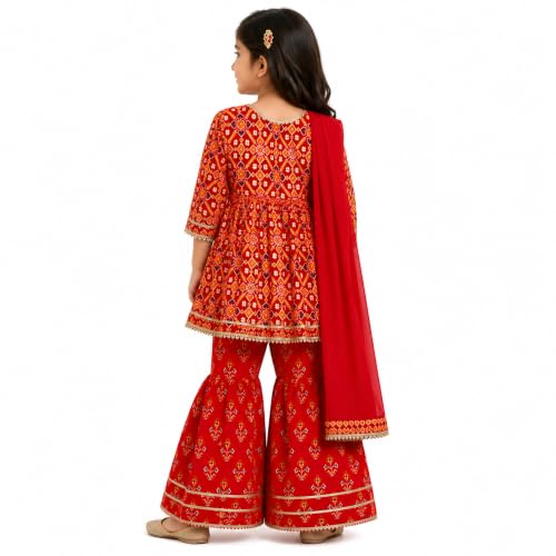 Image of LITTLE GINNIE Girls Kurta Sharara Set | Traditional Ethnic Wear for Kids