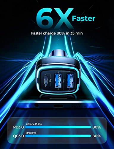 85W Usb C Car Charger,Wordima Usb Car Charger 3Port Fast Charger Cigarette Lighter Usb Adapter Compatible With Iphone 14 13 12 Pro Max Ipad Pro,Google Pixel,Oneplus,Samsung Galaxy S21,Macbook Pro Air #TOP1