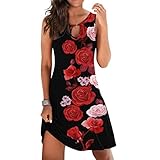 Sommerkleid Damen Lang ärmellos Blumen Druck Strapse Tank Kleid Kleid mit Schulterfrei Kleider Strandkleider für Damen Partykleid Frauen Hawaii Casual Loose Kurze Partykleider Damen Kleid Knielang