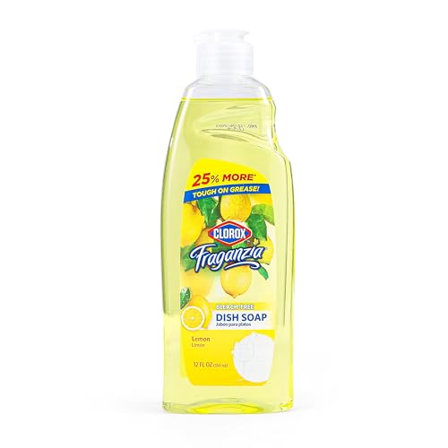 CLOROX Fraganzia Liquid Dish Soap, Lemon Scent - Dishwashing Detergent Cuts Through Grease - A Powerful Clean You Can Trust, 12 Fl Oz