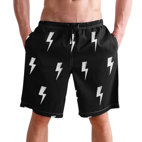 Men's Swim Trunks Quick Dry Swimming Shorts with Pocket Lightning Bolt Pattern Print Swimsuit Trunks