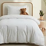 LOVQUE 100% Washed Cotton Duvet Cover Twin Size, Linen-Like Textured White Fade-Resistant Natural Bedding Set (No Comforter), 68x90 Inches