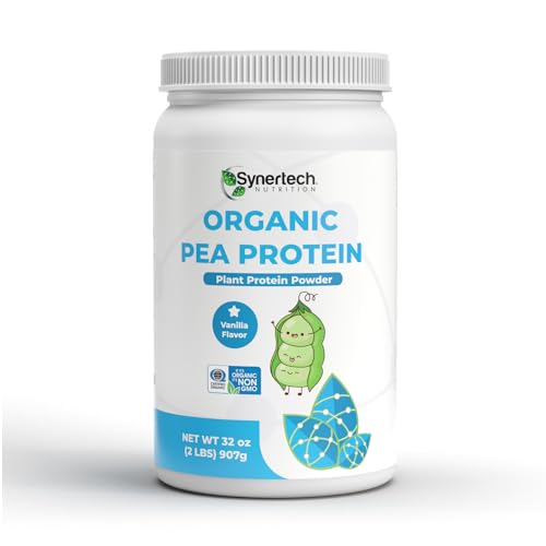 Synertech Nutrition Vegan Vanilla Flavored Pea Protein (2lbs) | Organic Plant-Based Protein - Non-GMO, Certified Organic