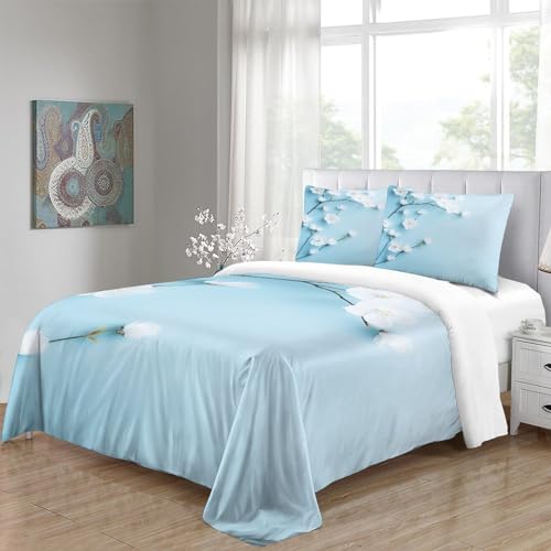 Housses de couettes microfibre King 220x240 multicolore IOFEER parure de lit fleurs blanches