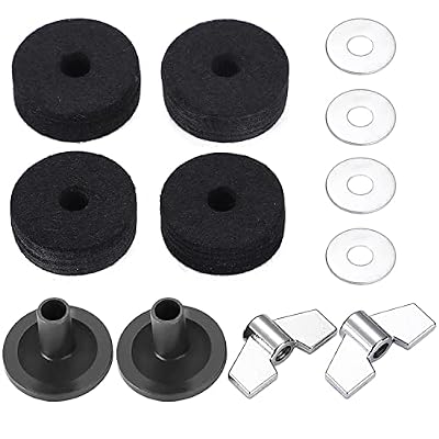 Facmogu 13PCS Cymbal Replacement Accessories, Standard Hi-Hat Clutch, Drum Cymbal Felt Pads Include Wing Nuts & Washers & Plastic Cymbal Sleeves, Replacement for Drum Set - Black