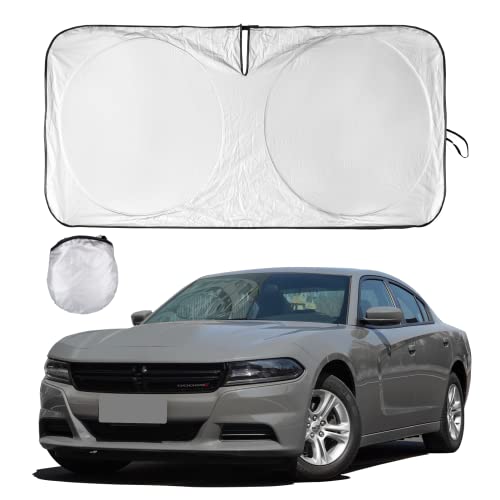 Windshield Sun Shade Fit For 2023 Dodge Challenger Coupe Avenger Charger Front Window Shades Cover For Dakota Durango Sun Visor Protector 210T Reflective Cool Car Accessories (59.8" X 31.5") #TOP16