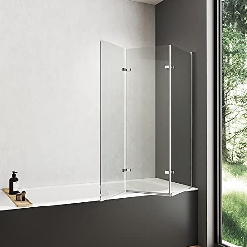 Meykoers Duschabtrennung 130x140 cm Duschwand für Badewanne, 3-teilig...