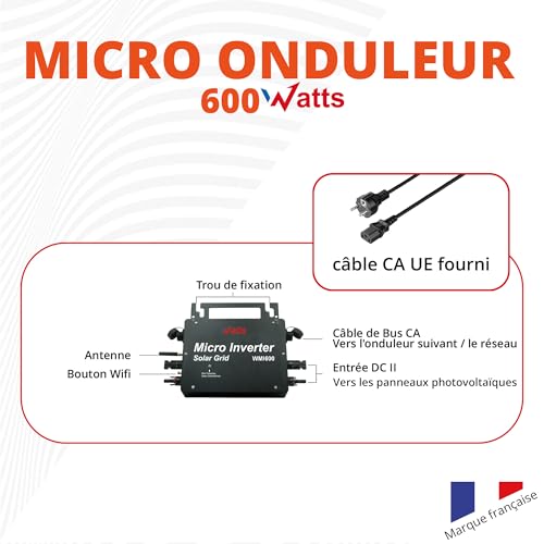 W Onder Full Energy – Mikro-Wechselrichter 600 W, Mikro-Wechselrichter für intelligentes Solarnetz, WLAN, Steuerung über Smartphone-App