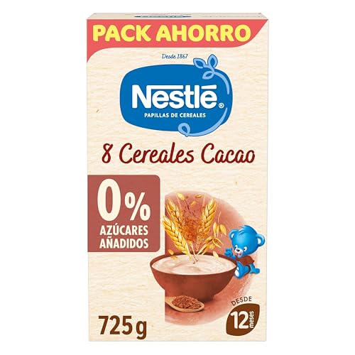 Nestlé Papilla 8 Cereales con Cacao, sin azúcares añadidos, a partir de los 12 meses, 725 g