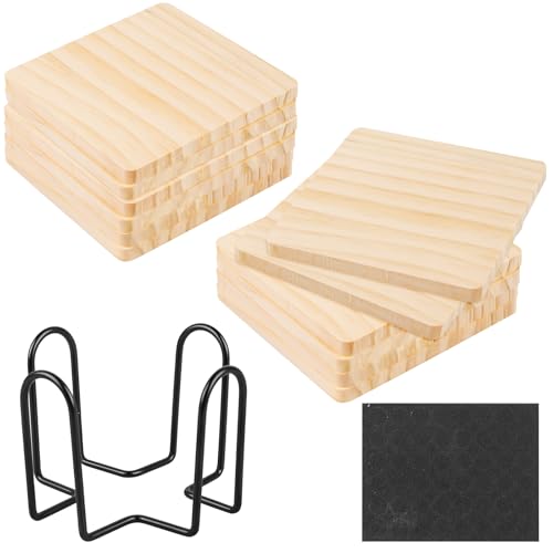 GBKDQQ Set di 12 Sottobicchieri in Legno, 10 cm, Quadrati, Antiscivolo, Ecologici