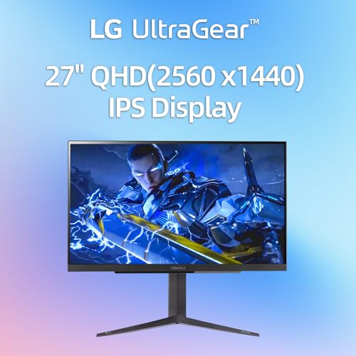 Image of LG 27 inch Ultragear QHD (2560x1440) IPS Gaming Monitor, 240Hz, 1ms, G-Sync AMD FreeSync Premium, 100% sRGB, HDR400, 1 x DisplayPort, 2 x HDMI, 4-Pole HP Out DTS GP:X, Tilt /Height /Pivot Stand, Black