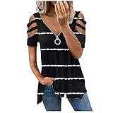 T-Shirt Damen V-Ausschnitt Sexy Sommer Oberteile T-Shirt Loose Kurzarmshirt Drucken Kurzarm/Langarm Reißverschluss Bluse Tee Tops Tunika Shirt Kurzarm Bluse Female Teenager Mädchen