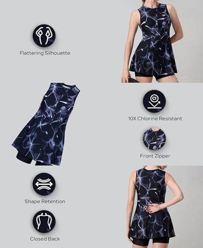 Image of Speedo Women's Endurabrite Closedback Swimdress with Boyleg | Swimming Costume | Swimming Suit for Women | Chlorine Resistance | UPF 40+ Sun Protection | Removable Bra Pads