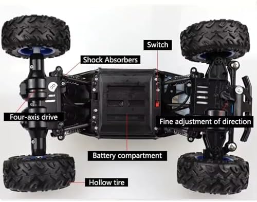 Giffy / 1:16 Ölçek 4x4 Uzaktan Kumandalı Rock Crawler Off Road Aracı 4 Çeker Şarjlı 20 Dk Kullanım Kırmızı Ve Mavi Oyuncak Off Road Araba (Mavi) - Görsel 3