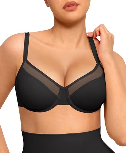 FeelinGirl Minimizer Bras for Women Supportive Underwire Bra, Full Coverage Plus Size Mesh Bra for Heavy Breast