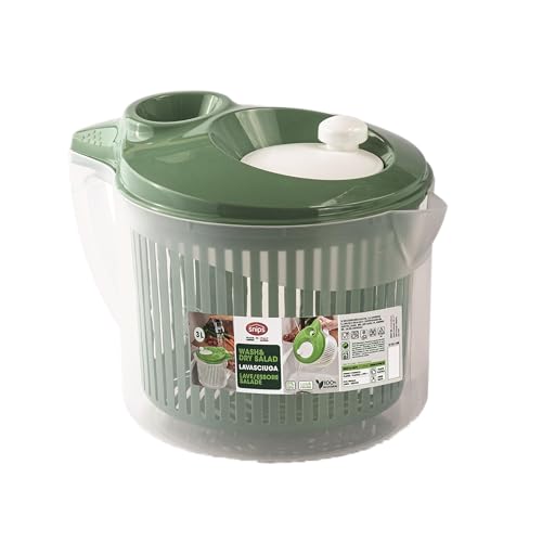 Snips | Centrifuga Lava & Asciuga| Centrifuga Per Insalata | Centrifuga Per Insalata Con Scolo dell'Acqua dal Coperchio |3 LT | 19,5 x 26,5 x 19 cm | Colore Verde|Made in Italy | Bpa Free
