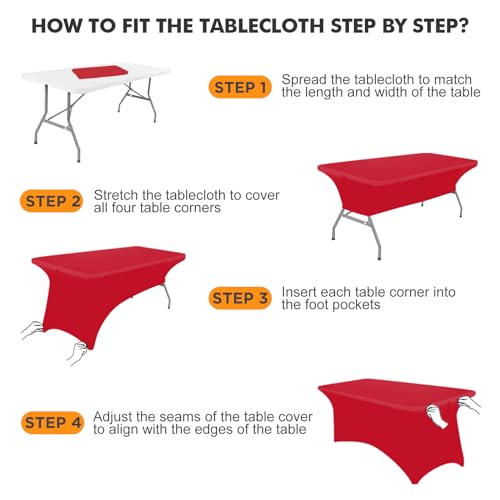 Image of SEPARO 1 Pack 8 Ft Red Table Cover Fitted Rectangular Tablecloth Stretchable Fabric Table Cloth 8 ft Wrinkle-Free for Party Tradeshows Banquet Weddings Cocktail