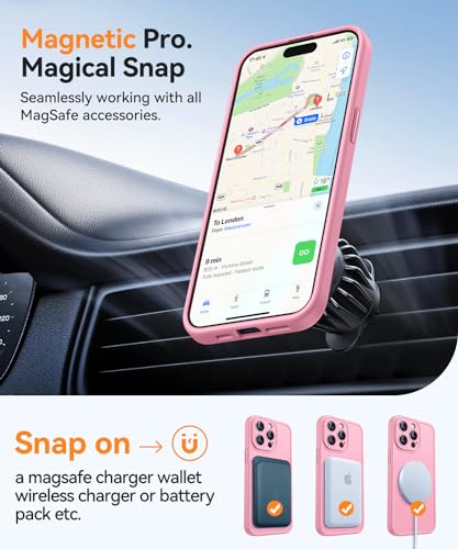 Image of CANSHN Magnetic Compatible with iPhone 15 Pro Max Case, Upgraded [Full Camera Protection] [Compatible with Magsafe] [Translucent Matte] Shockproof Protective Phone Case Cover 6.7 Inch - Pink