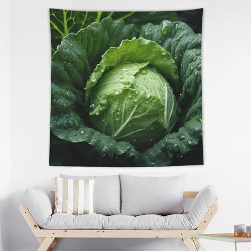 Tapisserie murale chou vert en tissu leger pour decoration esthetique chambre