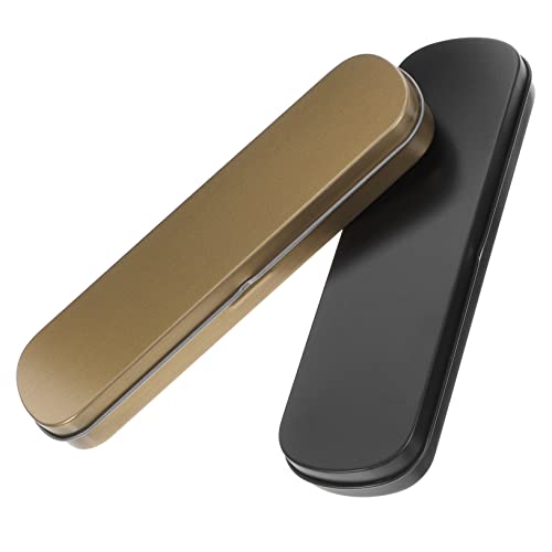 jojofuny 2 Piezas Estuche de Lápices Metálico Caja de Papelería Vacía con Tapa para Estudiantes Diseño y Resistente Color Negro y Dorado
