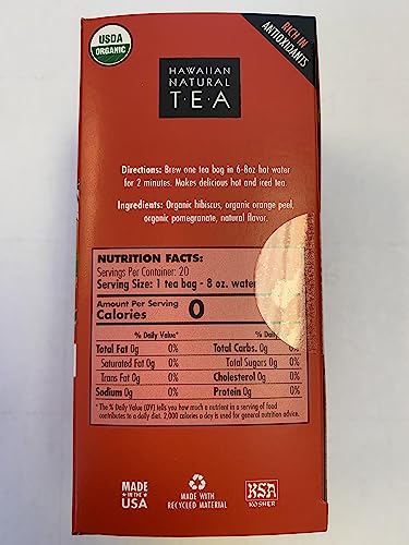 Image of Hawaiian Natural Tea - Organic Hibiscus Bliss Herbal Tea, Caffeine-Free Hibiscus Tea, All-Natural and Antioxidant-Rich Wellness Tea, Vegan and Keto-Friendly, 60 Tea Bags