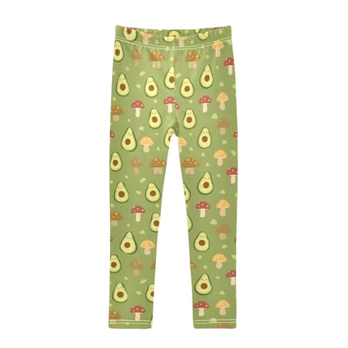senya Girls Printed Leggings Yoga Pants Avocado Mushrooms Cute Light Green for Kids in 4t to 10 Years, 4T