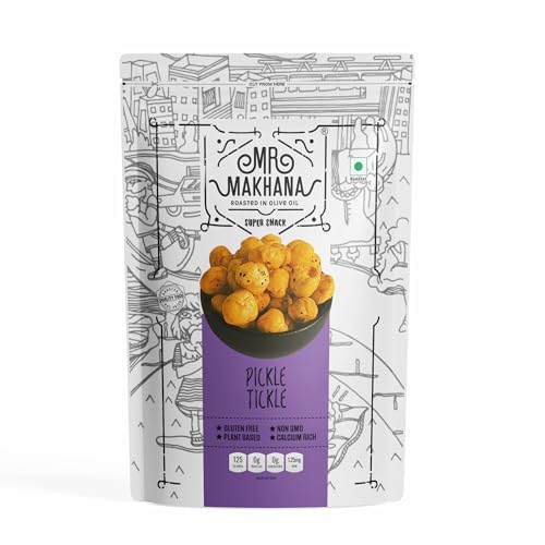 Image of Mr. Makhana Roasted Makhana and Foxnuts | Healthy Snacks | Gluten Free | MSG Free | Antioxidant | Rich Calcium | Zero Trans Fat | Zero cholesterol (Pickle & Tickle) 55g