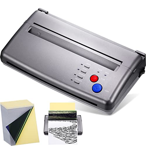 Tattoo Transfer Stencil Machine with 30 Pieces A4 Tattoo Transfer Paper Tattoo Printer Machine Thermal Stencil Paper Printer Mini Thermal Copier Printer for Tattoo Supplies (Silvery Grey)