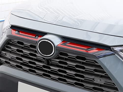 Image of Car Accessories Fit For Toyota RAV4 2019-2022 2023 2024 2025 Front Center Grills Cover Trim Red Carbon Fiber Pattern ABS 2 PCS (Not For RAV4 Adventure)