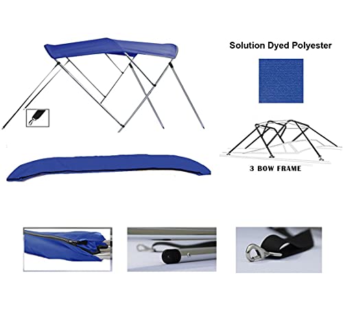 SBU Royal Blue Aluminum 3-Bow Bimini Top Compatible for BAYLINER 1750 Capri LS I/O for Model Years 1994-1997