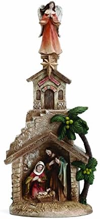 Holy Family Angel in Stable Nativity 13.5 Inch Resin Decorative Tabletop Figurine
