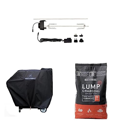 Image of Masterbuilt MB20091220 Gravity Series Grill Rotisserie Kit, Black & MB20080221 Gravity Series 800 Digital Charcoal Griddle, Grill and Smoker Combo Cover, Black & MB20091621 Lump Charcoal 16 Pound