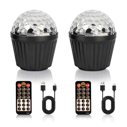 Image of 2-Pack DJ Lights for Parties, Disco Ball with Remote Control and 6.6ft Type-C Cable, Sound-Activated Stage Lights Feature 3 Speed Rotation Modes (Ideal for Home Dance and Holiday Decorations)