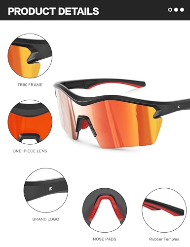 Image of BIRCEN Mens Polarized Sunglasses for Sports: TR90 Lightweight Sun Glasses Wrap Around Shades for Fishing Driving Cycling