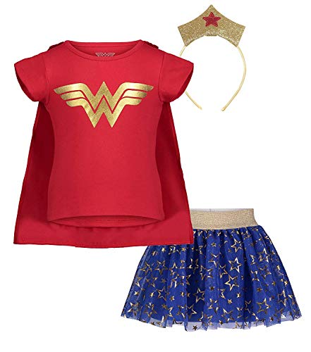 DC Comics Wonder Woman Big Girls Costume Set T-Shirt Skirt Cape Tiara 14 16 Red