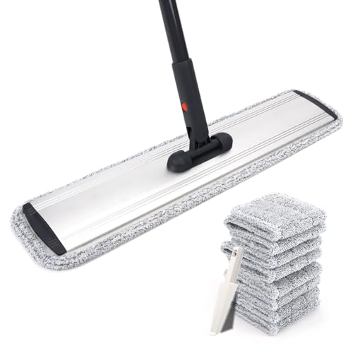 Image of Flat Mop 24in, Heavy Duty Microfiber Wet Mop for Hardwood & Laminate & Tile | Deep clean for hardwood, tile & laminate. 24-inch mop head fits most homes. Includes 4 durable reusable pads & adj. handle.