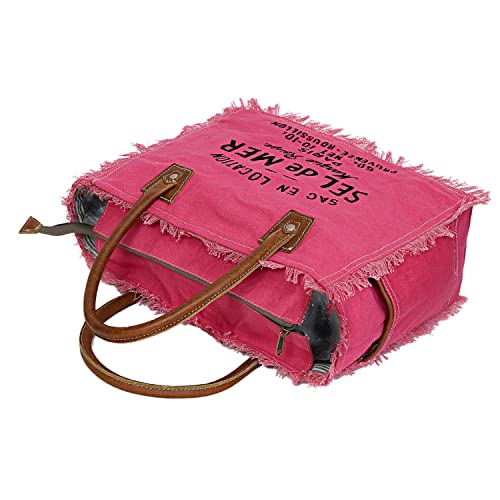 Image of CLA Bags Sel De Mer Upcycled Canvas Hand Bag Upcycled Canvas & Cowhide Tote Bag Radiant Upcycled Canvas & Cowhide Leather Bag