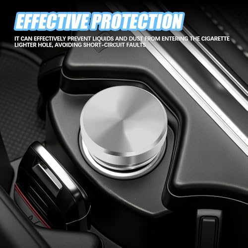 Image of Car Cigarette Lighter Plug Cover, Car Cigarette Lighter Dust Covers, Aluminum Alloy Cigarette Lighter Socket Cover Cap, Waterproof Plug Decoration Cover for Most Cars SUVs Trucks