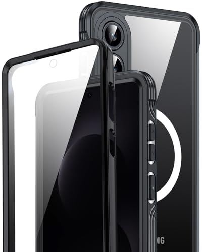 Miimall�Ή� Galaxy S25 Edge �P�[�X 9H�����K���X���� �M�����N�V�[s25�G�b�W �J�o�[ MagSafe�Ή� 360�x�S�ʕی� �ϏՌ� �ČRmil Samsung S25Edge ���ʃJ�o�[ �t�B�����t���t���J�o�[ �� �u���b�N